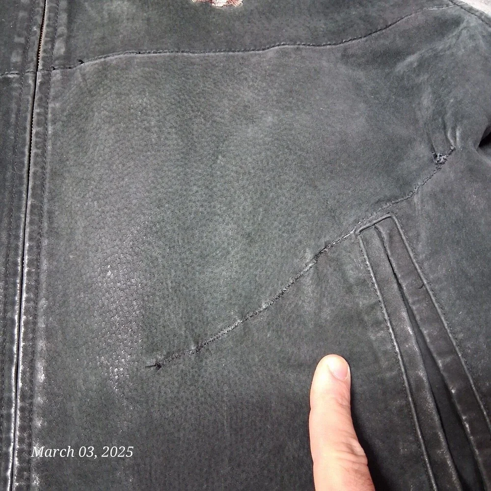 ** VTG Guide Gear Leather Stadium Jacket Wold Embroidered Size XXL Black Gray - Picture 4 of 12